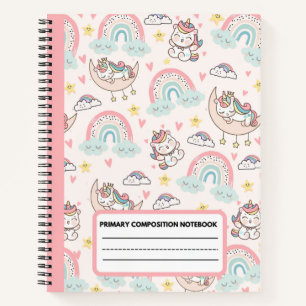 Cute rose Unicorn Carnet de composition primaire
