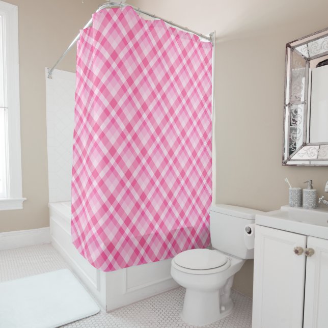 Cute Rosy rose Plaid Motif rideau de douche (En situation)