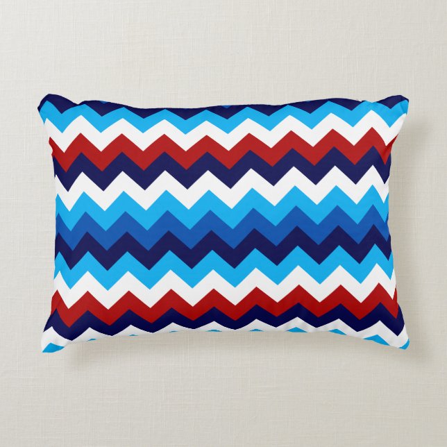 Cute Rouge Blanc Bleu Chevrons Accent Coussin (Devant)