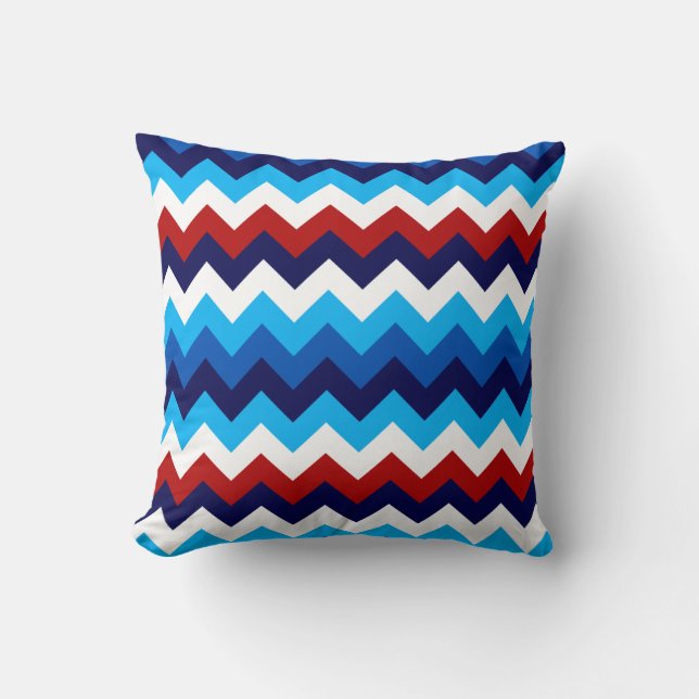 Cute Rouge Blanc Bleu Chevrons Jeter Oreiller (Recto)