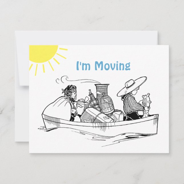 Cute Row Boat Flat Je suis Moving Faire-part Card (Devant)