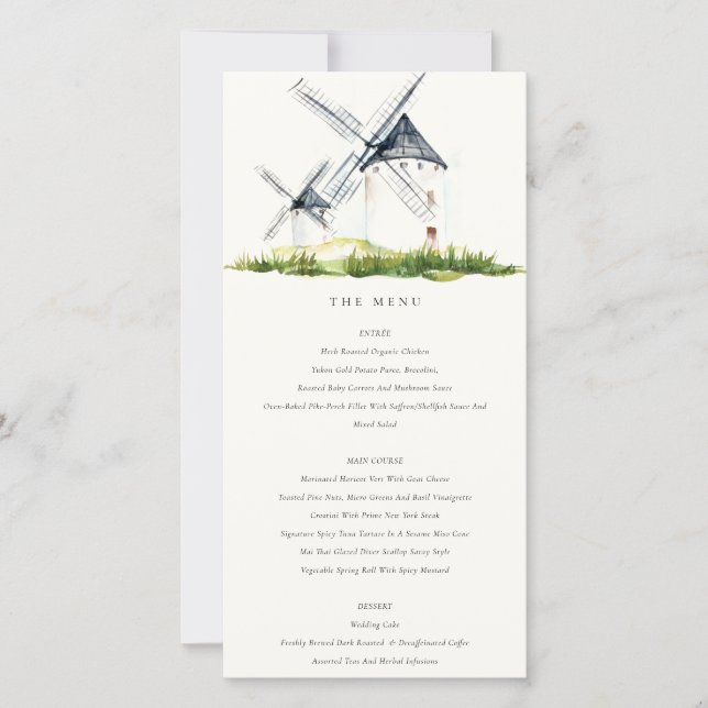 Cute Rustic Farm Windmill Thème Mariage Carte Menu (Devant)
