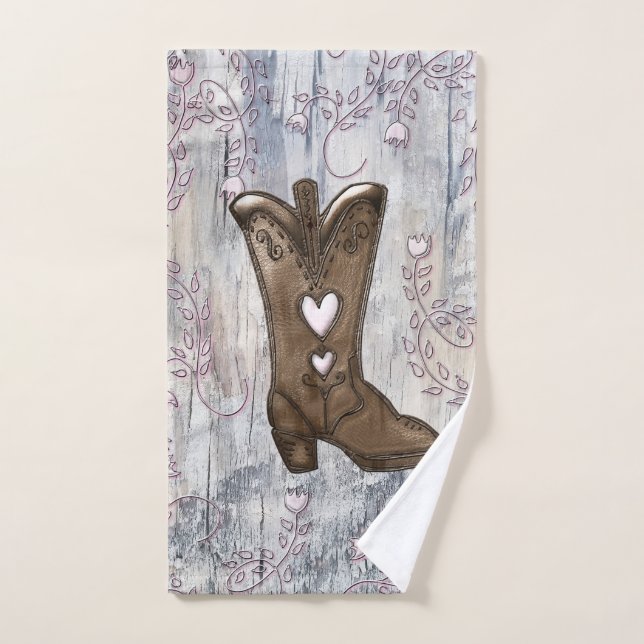 Cute Rustic Rose Cowgirl Heart Boots Ferme (Serviette à main)