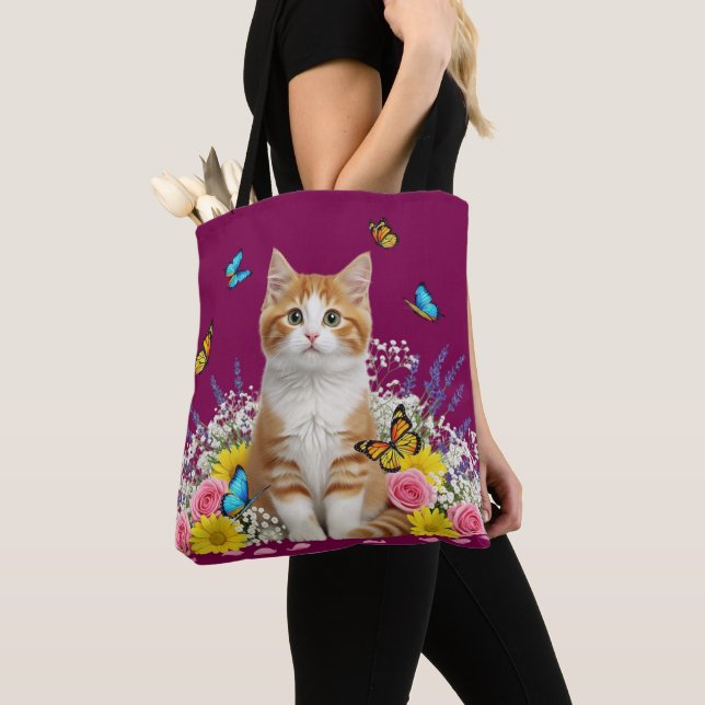 Cute Sac fourre-tout chat et papillon (De près)