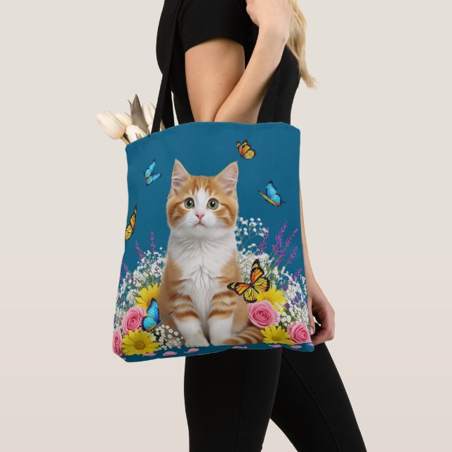 Cute Sac fourre-tout chat et papillon (De près)