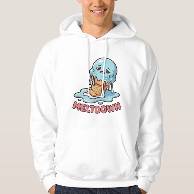 Cute Sad Blue Ice Cream Cartoon Pullover Hoodie (Devant)