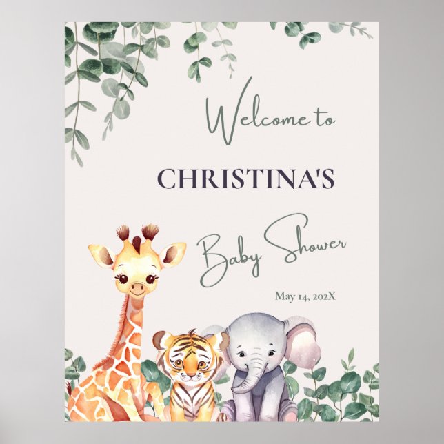 Cute Safari Animaux Baby shower Affiche de bienven (Devant)