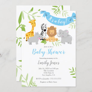 Cute Safari Animaux Baby shower Boy Invitation