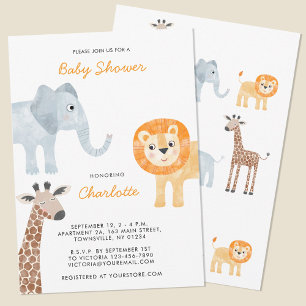 Cute Safari Animaux Baby shower Invitation