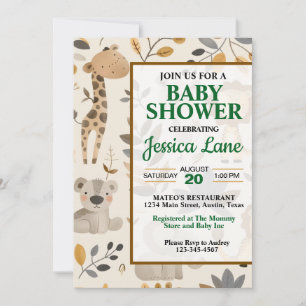 Cute Safari Animaux Baby shower Invitation