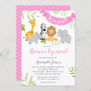 Cute Safari Animaux Baby shower Invitation fille