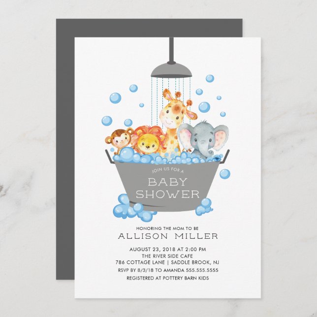 Cute Safari Animaux Douche Baby Invitation (Devant / Derrière)