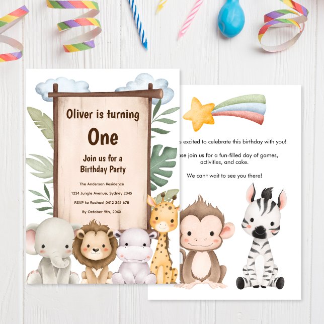 Cute Safari Bébé Animaux Anniversaire Invitation (Créateur téléchargé)