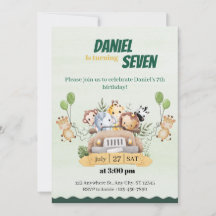 Cute Safari Jungle Animal Invitation Anniversaire