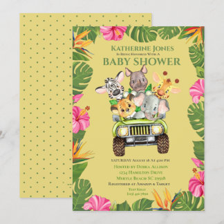 Cute Safari Jungle Animaux Baby shower Invitation