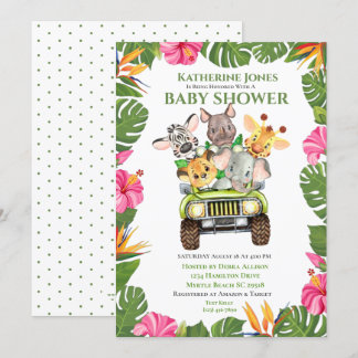 Cute Safari Jungle Animaux Baby shower Invitation