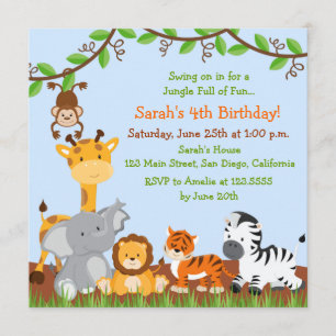 Cute Safari Jungle Anniversaire Invitations