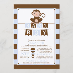 Cute Safari Monkey Boys Baby shower Invitation