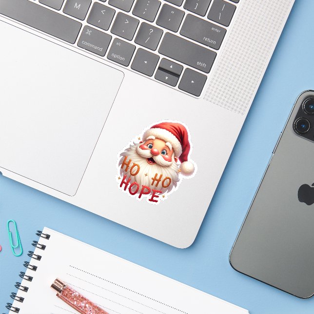 Cute Santa “Ho Ho Hope” Sticker (Ordinateur portable avec iPhone)