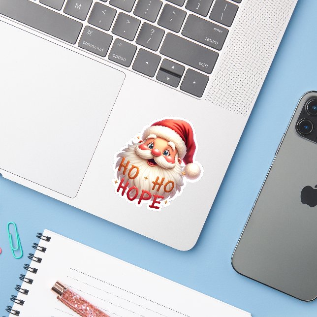 Cute Santa “Ho Ho Hope” Sticker (Ordinateur portable avec iPhone)