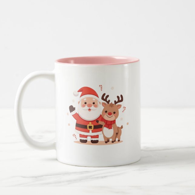 Cute Santa & Reindeer Christmas Mug (Gauche)
