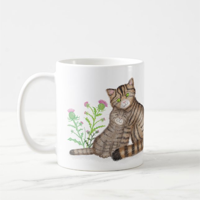 Cute Scottish Wildcat and kitten mug (Gauche)