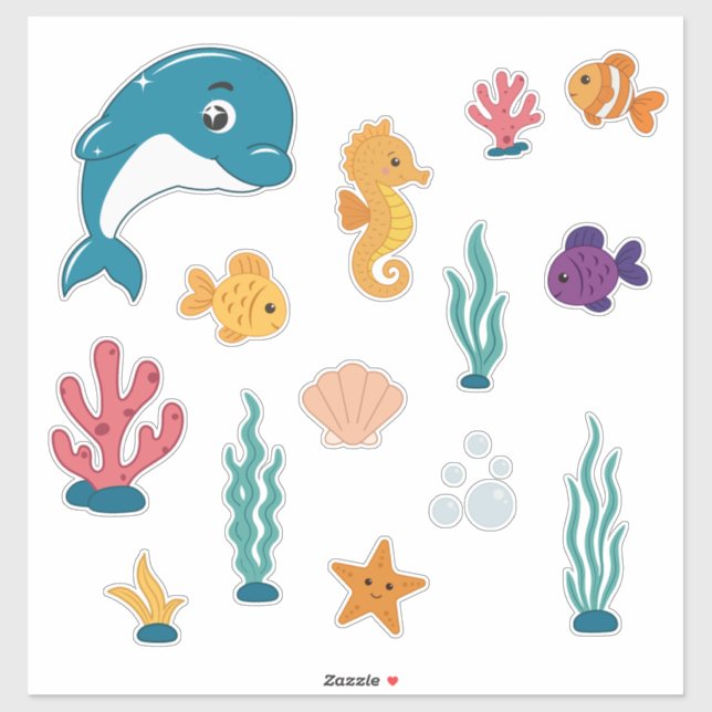 Cute Sea Creatures Stickers Pack (Feuille)