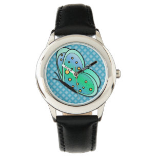 Cute Seafoam Montre à papillon vert et jaune