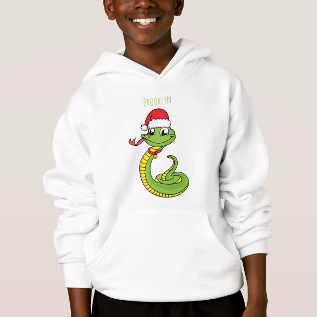 Cute serpent vert avec chapeau santa dessin animé (Devant)
