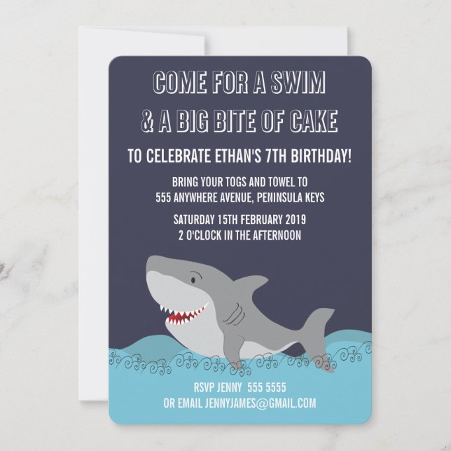 Cute Shark Thème Pool Boys Birthday Invitation (Devant)