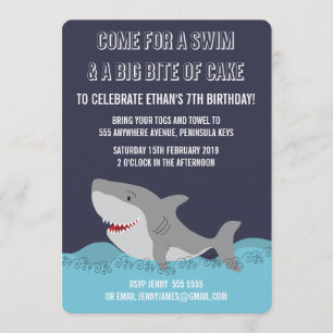 Cute Shark Thème Pool Boys Birthday Invitation