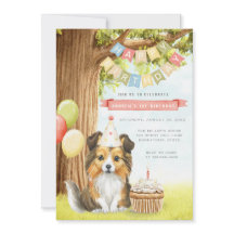 Cute Sheltie Chien Anniversaire Fête Invitation