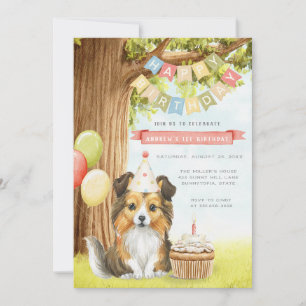 Cute Sheltie Chien Anniversaire Fête Invitation