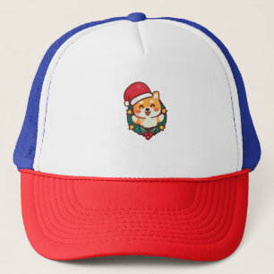 Cute Shiba Inu Sourire avec le Casquette de Noël A