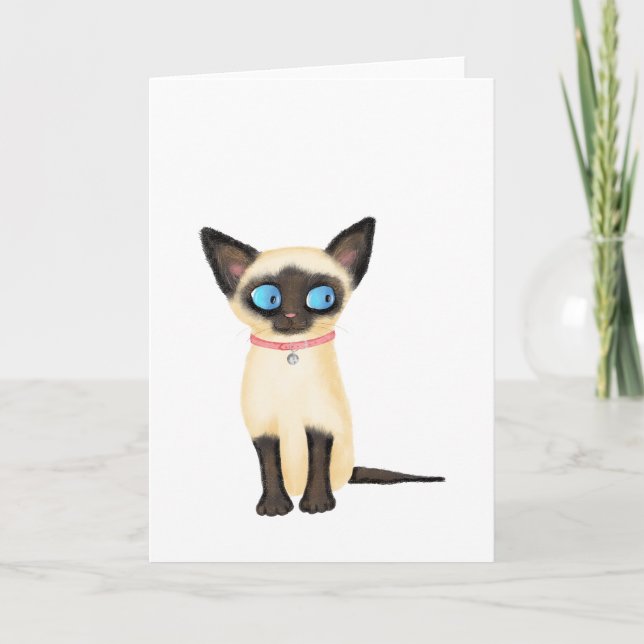 Cute Siamese chaton blanc carte de voeux (Devant)