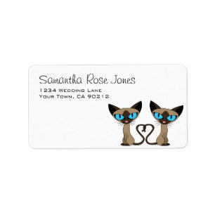 Cute Siamese Chats Tail Heart Étiquette de adresse