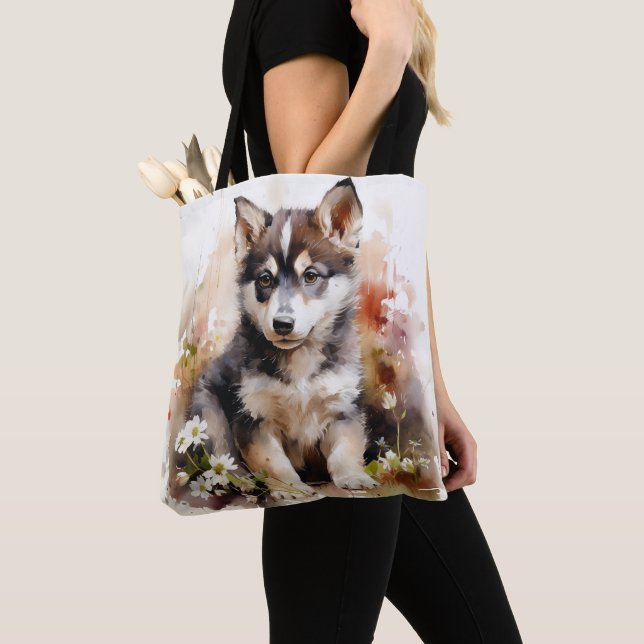 Cute Sibérie Husky Sac fourre-tout de chiot (De près)