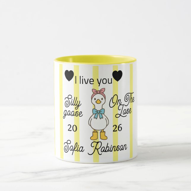 Cute Silly Goose Pink Stripe Personalized Mug (Centre)