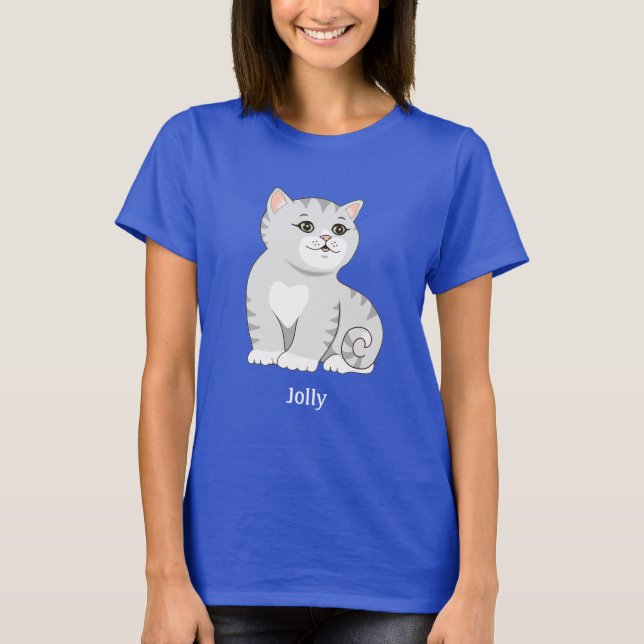 Cute Silver Grey Tabby Kitty Chat T-Shirt (Devant)