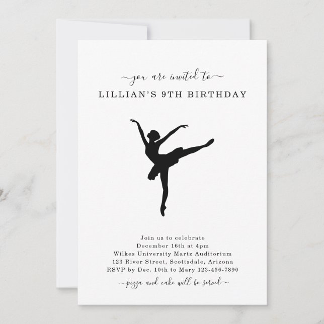 Cute Simple Ballet Danse Anniversaire Invitation (Devant)