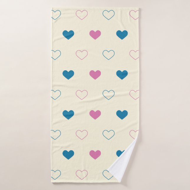 Cute Simple Heart Pattern blue pink cream (Serviette de bain)