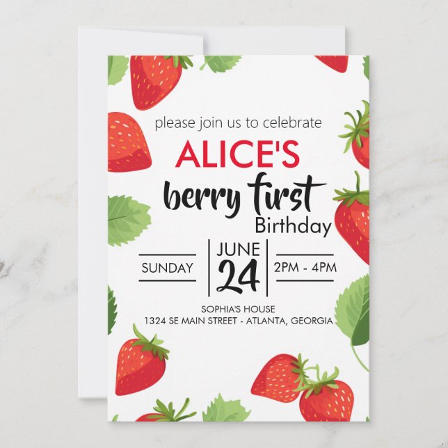 Cute Simple Red Berry Sweet Invitation Anniversair (Devant)