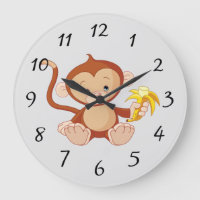 Cute singe animé avec banane grande horloge