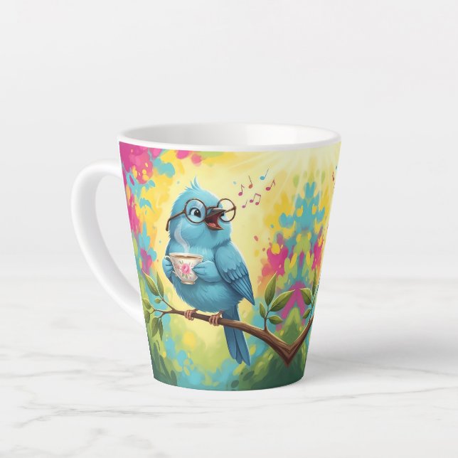   Cute Singing Blue Bird Latte Mug (Angle gauche)