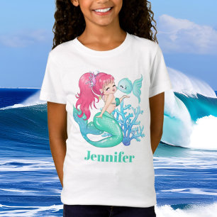 Cute sirène et poisson ajouter nom t-shirt