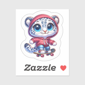 Cute Skating Snow Leopard Stickers Kawaii Sport