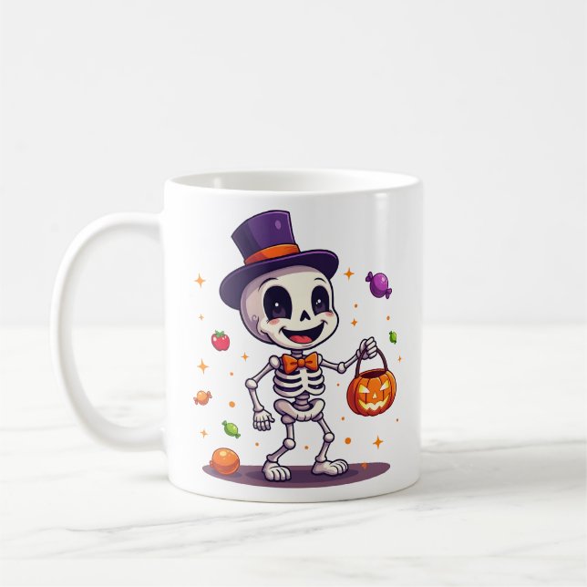 Cute Skeleton With Candy Halloween Mug (Gauche)