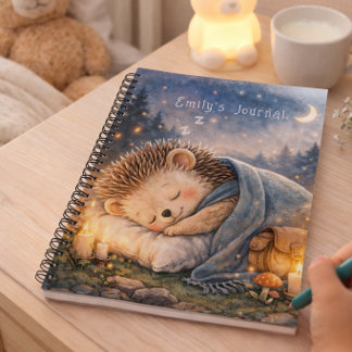 Cute Sleeping Hedgehog Personalized Kids Journal