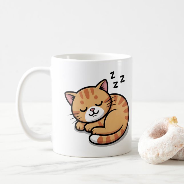 Cute Sleeping Orange Tabby Chat Mug - Coffee Cup (Avec donut)