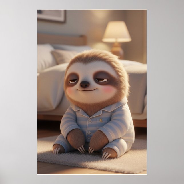 Cute Sleepy Sloth Pajamas Art Poster (Devant)